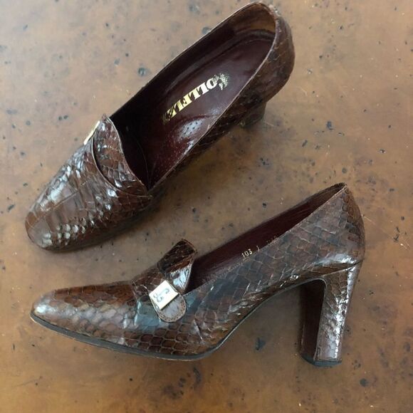 Vintage snakeskin loafer pumps heels 38 N - Picture 1 of 3